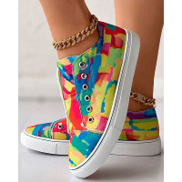 Melting Colors All Over Print Eyelet Canvas Sneakers - Multicolor