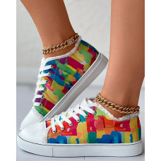 Melting Colors All Over Print Fringe Hem Canvas Sneakers - Multicolor