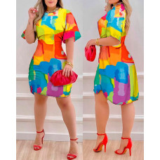 Melting Colors All Over Print Half Sleeve Dress - Multicolor