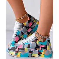 Melting Colors All Over Print Platform Sneakers - gray