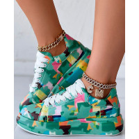 Melting Colors All Over Print Platform Sneakers - green