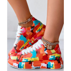 Melting Colors All Over Print Platform Sneakers - orange