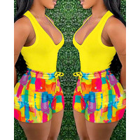 Melting Colors All-over Print Tank Top & Shorts Set - yellow