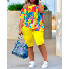 Melting Colors All Over Print Top & Shorts Set - yellow