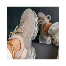 Mesh Lace-up Air Cushion Sole Sneaker - khaki