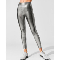 Metallic High Waist Pencil Leggings - gray