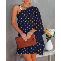 Metallic Polka Dot Chain Strap Casual Dress - purplish blue