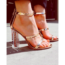 Metallic Sequins Transparent Heeled Sandals - gold