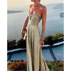 Metallic Twist Design Bandeau Maxi Dress - champagne