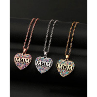 Mother's Day Colorful Studded Heart Shaped Letter Pendant Necklace - gold