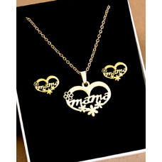 Mother's Day Hollow Out Heart Letter Mama Necklace & Earrings Jewelry Set - style1