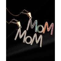 Mother's Day Rhinestone Letter Pendant Chain Necklace - style1