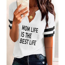 Mother's Day Striped Letter Print Top - white