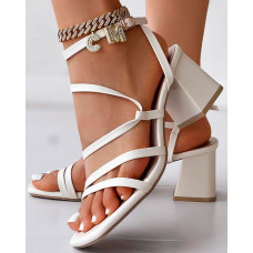 Multi Ankle Strap Chunky Heeled Sandals - beige