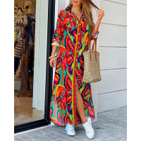 Multi-Color Abstract Print Buttoned Shirt Dress - Multicolor