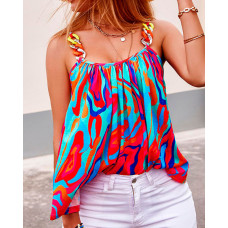 Multi-Color Abstract Print Chain Decor Flowy Cami Top - Multicolor