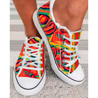 Multi-Color Abstract Print Raw Hem Lace-up Sneakers - Multicolor