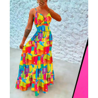 Multi Colors All Over Print Smock Maxi Dress - Multicolor