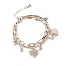 Multi-layer Heart Pendant Chain Bracelet - silver