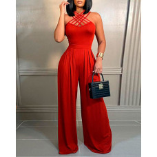 Multi-Strap Crisscross Wide Leg Jumpsuit - red