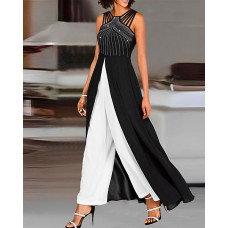 Multi Strap Rhinestone Slit Asymmetrical Sleeveless Top - black