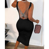 Multi Strap Twisted Backless Sleeveless Bodycon Dress - black