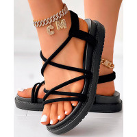 Multi Straps Platform Beach Sandals - black