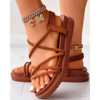 Multi Straps Platform Beach Sandals - brown