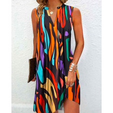 Multicolor Abstract Print Notch Neck Casual Dress - Multicolor