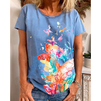 Multicolor Butterflies Short Sleeve T-shirt - blue