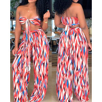 Multicolored Geo Print Knot Strapless Top & Pant Sets - Multicolor