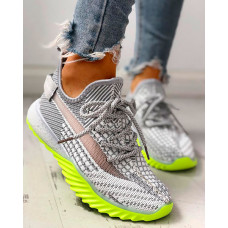 Net Surface Breathable Lace-Up Yeezy Sneakers - gray