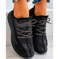 Net Surface Lace-up Casual Sneakers - black