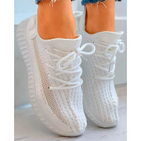 Net Surface Lace-up Casual Sneakers - white