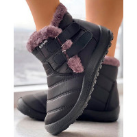 Non Slip Fuzzy Trim Velcro Lined Snow Boots - black