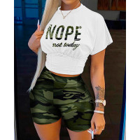 Nope Not Today Camo Print Corset Crop Top & Shorts Set - camoflage