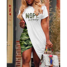 Nope Not Today Camouflage Print Overlap Casual Dress - white