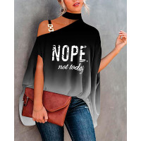 Nope Not Today Ombre Print Chain Strap Cold Shoulder Top - blackwhite