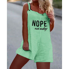 Nope Not Today Print Casual Suspender Romper - light green