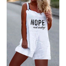 Nope Not Today Print Casual Suspender Romper - white