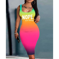 Nope Not Today Print Ombre Sleeveless Bodycon Dress - Multicolor