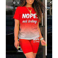 Nope Not Today Print Ombre Top & Shorts Set - red