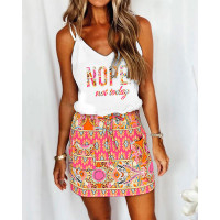 Nope Not Today Tribal Print Drawstring Casual Dress - Multicolor