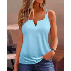 Notch Neck Double Strap Tank Top - blue