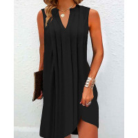 Notch Neck Ruched Casual Dress - black