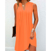 Notch Neck Ruched Casual Dress - orange