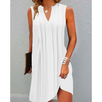 Notch Neck Ruched Casual Dress - white