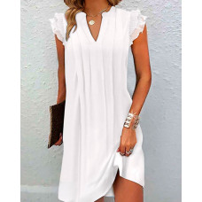 Notch Neck Ruched Frill Hem Casual Dress - white