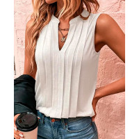 Notch Neck Ruched Tank Top - white