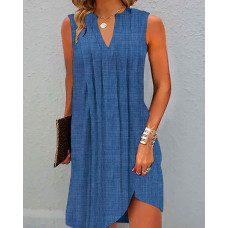 Notch Neck Sleeveless Asymmetrical Dress - blue